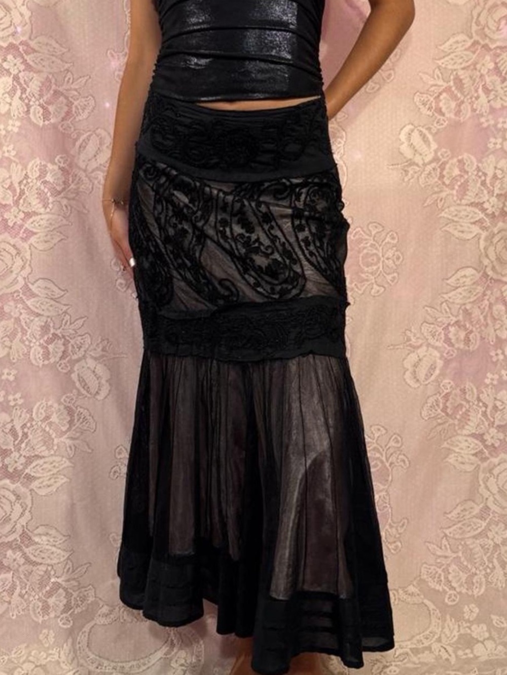 Vintage beaded Black maxi skirt